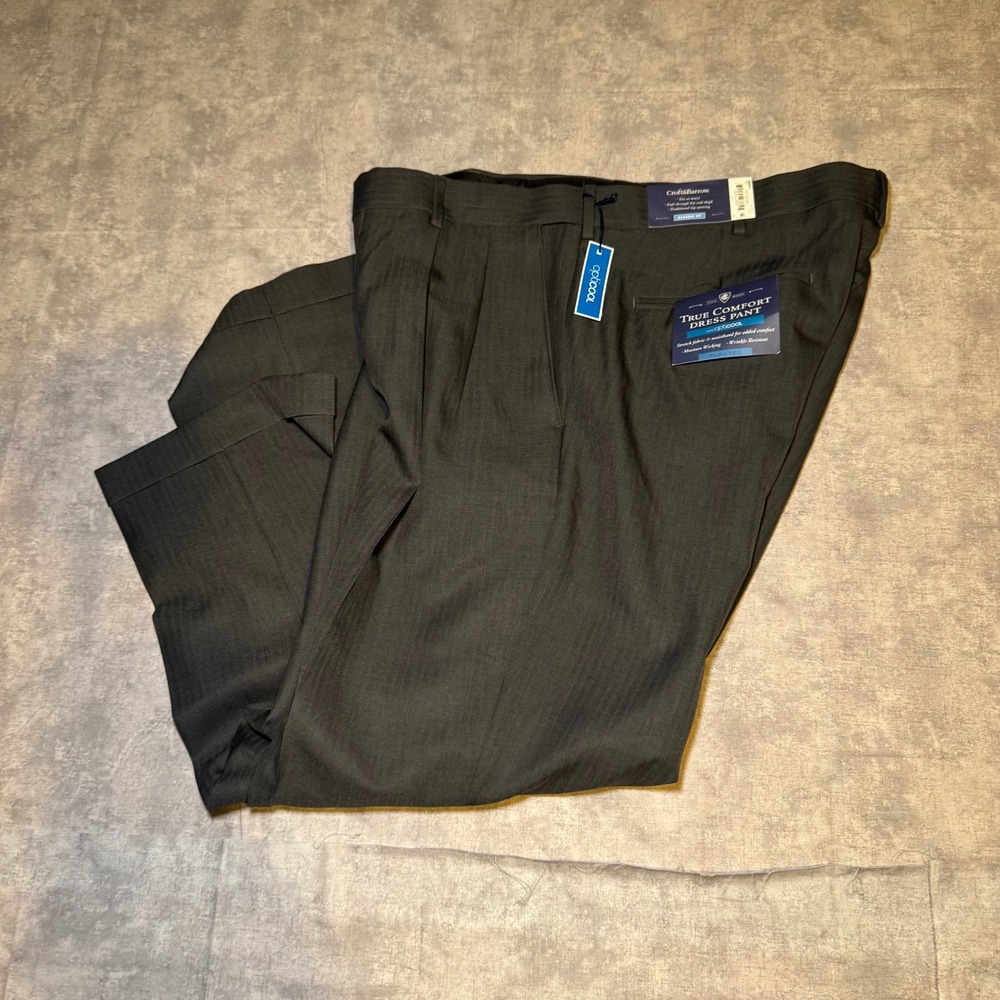 Croft & Barrow Mens True Comfort Pleated Dress Pants Charcoal Grey 36x29 NEW